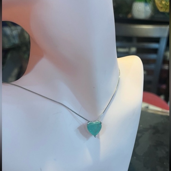 Gorgeous lab created 2.2CT blue tourmaline heart silver necklace #82 - Picture 1 of 11